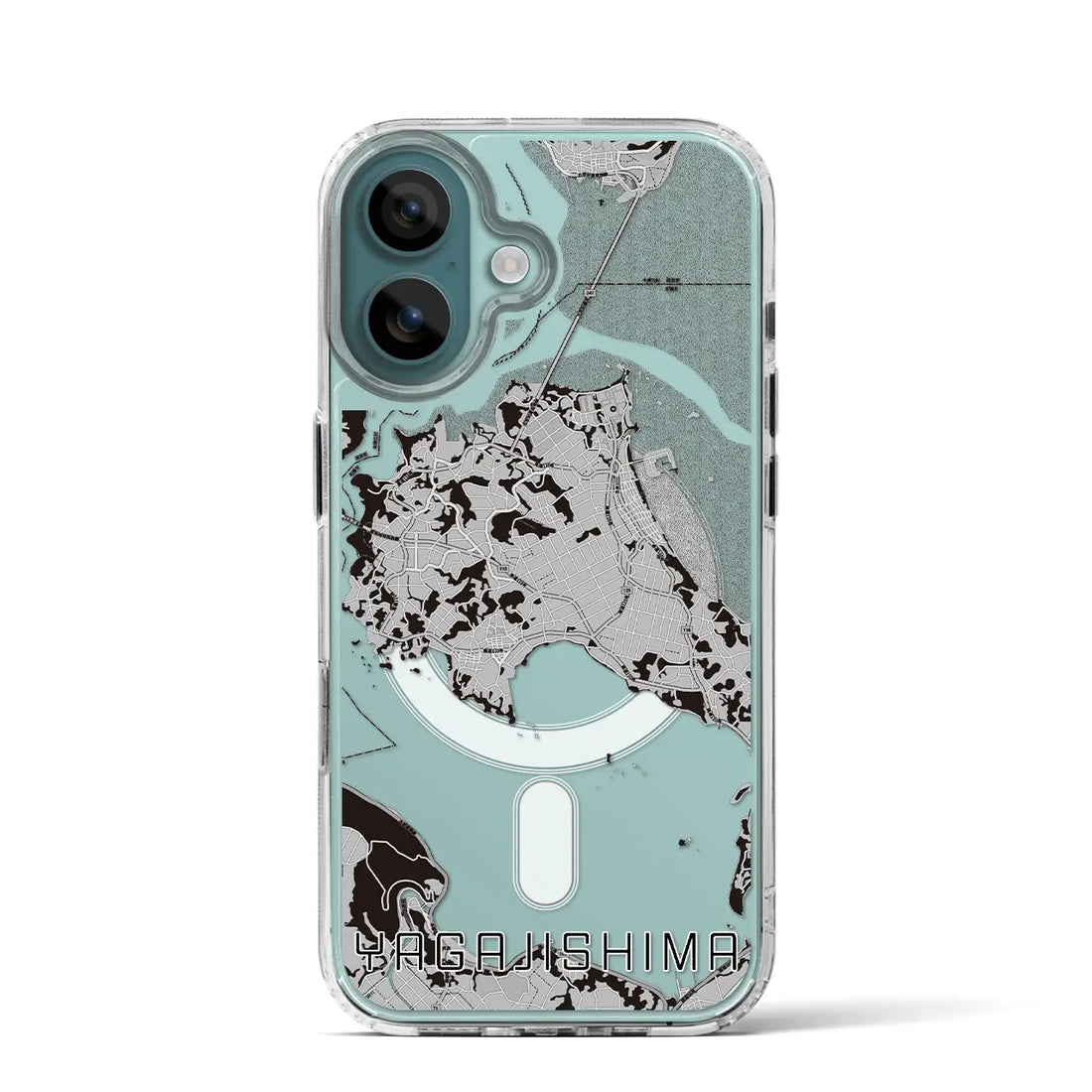 【屋我地島（沖縄県）】地図柄iPhoneケース（MagSafeタイプ）モノトーン・iPhone 16 Pro 用