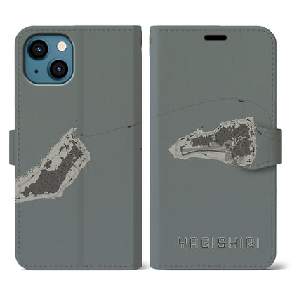 【焼尻（北海道）】地図柄iPhoneケース（手帳タイプ）モノトーン・iPhone 13 用