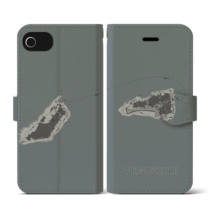 【焼尻（北海道）】地図柄iPhoneケース（手帳タイプ）モノトーン・iPhone SE（第3 / 第2世代） / 8 / 7 / 6s / 6 用