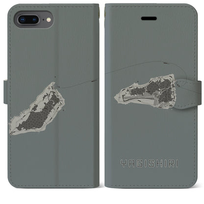 【焼尻（北海道）】地図柄iPhoneケース（手帳タイプ）モノトーン・iPhone 8Plus /7Plus / 6sPlus / 6Plus 用