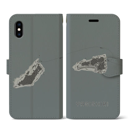 【焼尻（北海道）】地図柄iPhoneケース（手帳タイプ）モノトーン・iPhone XS / X 用