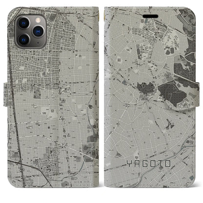 【八事（愛知県）】地図柄iPhoneケース（手帳タイプ）モノトーン・iPhone 11 Pro Max 用