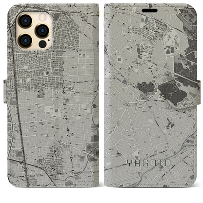 【八事（愛知県）】地図柄iPhoneケース（手帳タイプ）モノトーン・iPhone 12 Pro Max 用