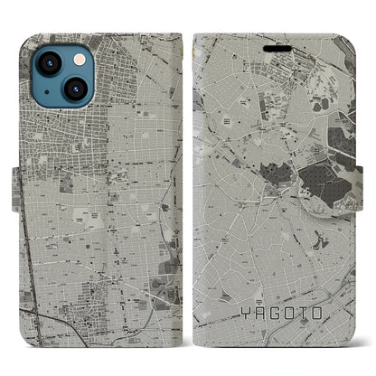 【八事（愛知県）】地図柄iPhoneケース（手帳タイプ）モノトーン・iPhone 13 用