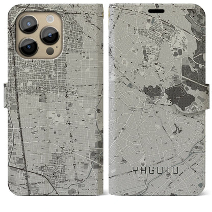 【八事（愛知県）】地図柄iPhoneケース（手帳タイプ）モノトーン・iPhone 14 Pro Max 用