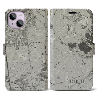 【八事（愛知県）】地図柄iPhoneケース（手帳タイプ）モノトーン・iPhone 14 用