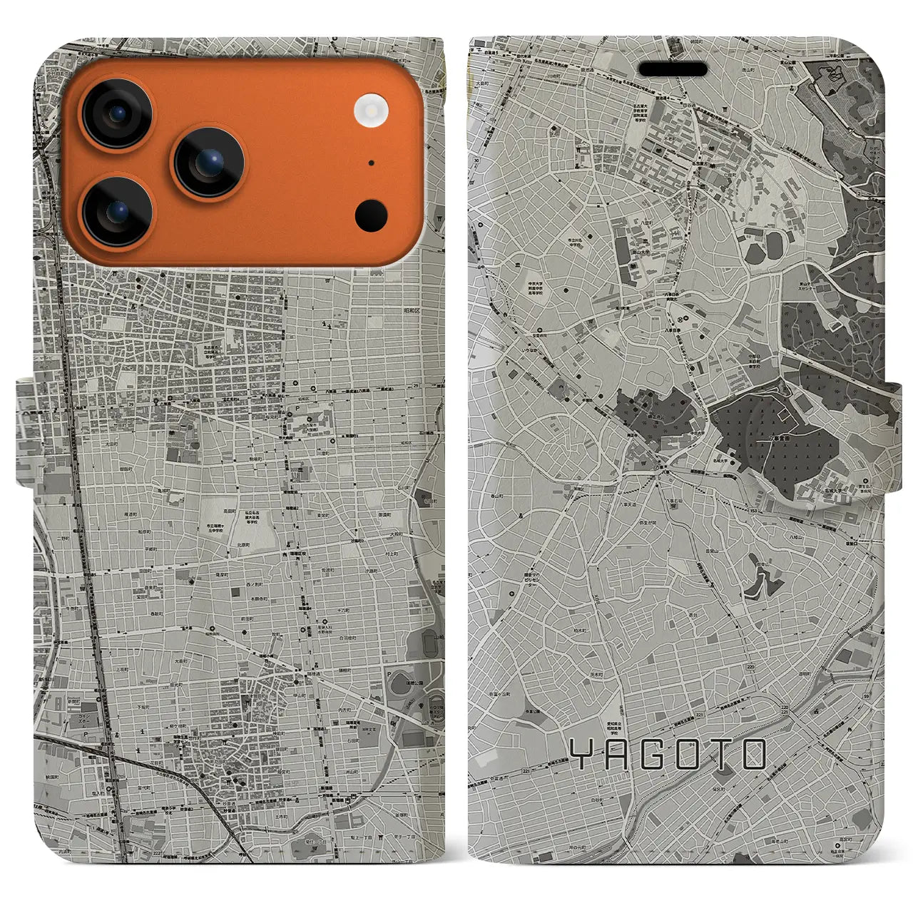 【八事（愛知県）】地図柄iPhoneケース（手帳タイプ）