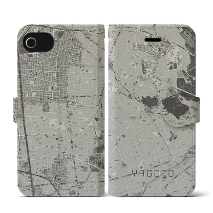 【八事（愛知県）】地図柄iPhoneケース（手帳タイプ）モノトーン・iPhone SE（第3 / 第2世代） / 8 / 7 / 6s / 6 用