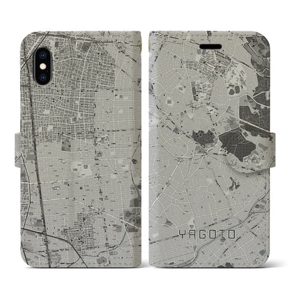 【八事（愛知県）】地図柄iPhoneケース（手帳タイプ）モノトーン・iPhone XS / X 用