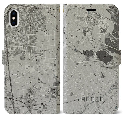 【八事（愛知県）】地図柄iPhoneケース（手帳タイプ）モノトーン・iPhone XS Max 用