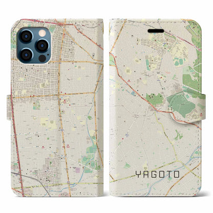 【八事（愛知県）】地図柄iPhoneケース（手帳タイプ）ナチュラル・iPhone 12 / 12 Pro 用