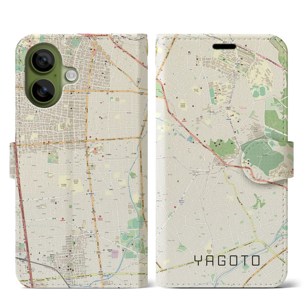 【八事（愛知県）】地図柄iPhoneケース（手帳タイプ）