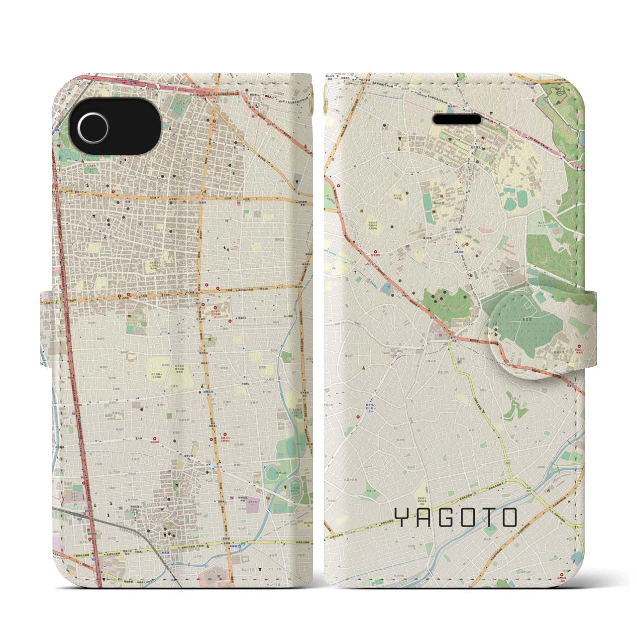 【八事（愛知県）】地図柄iPhoneケース（手帳タイプ）