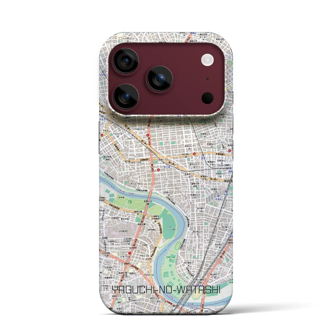 【矢口渡（東京都）】地図柄iPhoneケース（バックカバータイプ）ブラック・iPhone 17 Pro Max 用