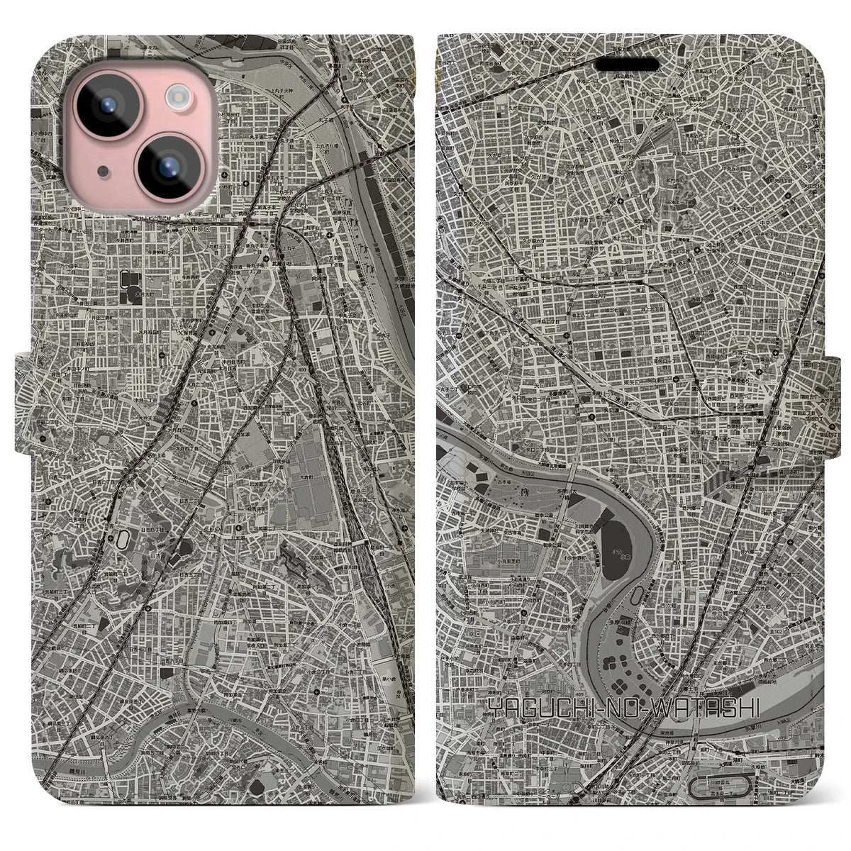 【矢口渡（東京都）】地図柄iPhoneケース（手帳タイプ）