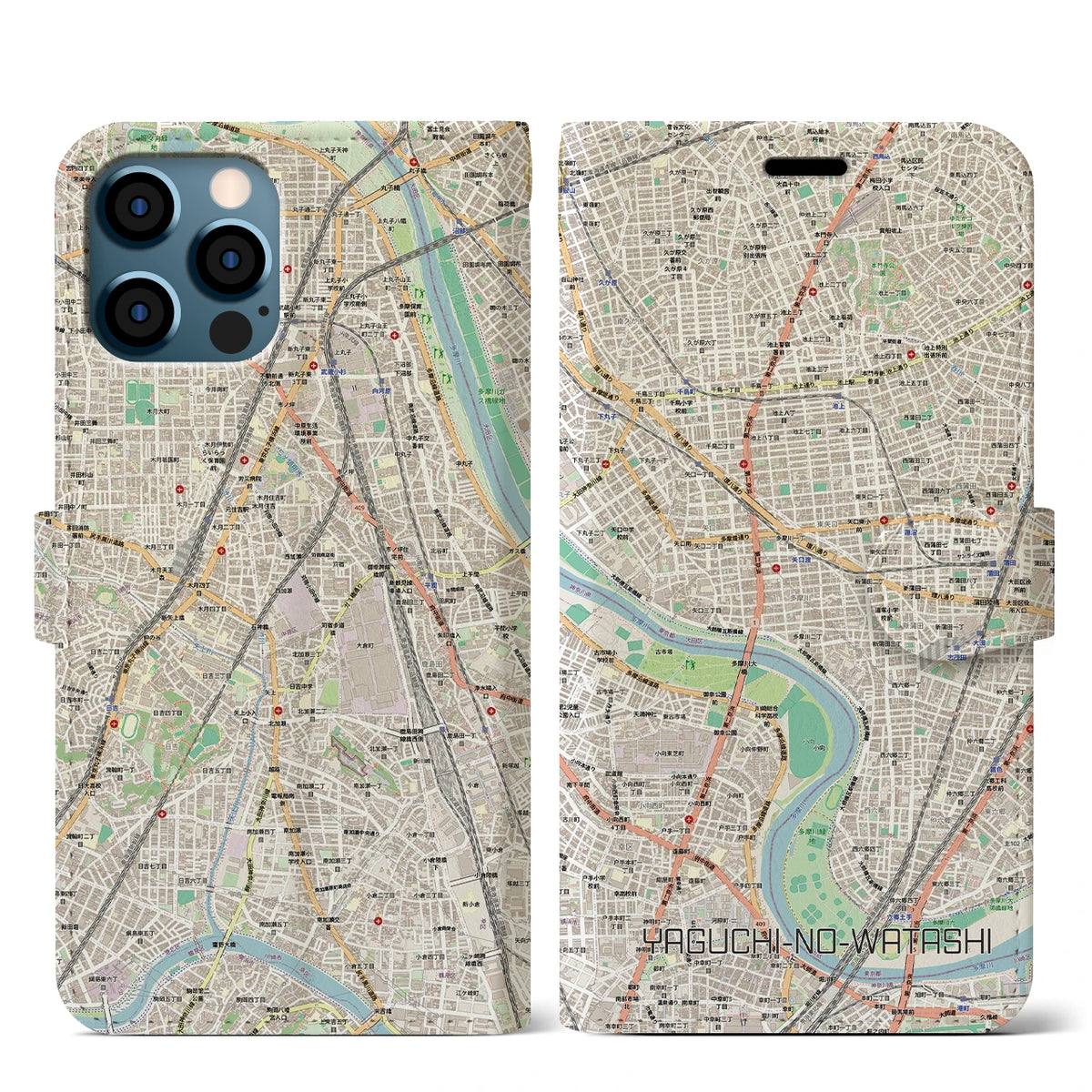 【矢口渡（東京都）】地図柄iPhoneケース（手帳タイプ）