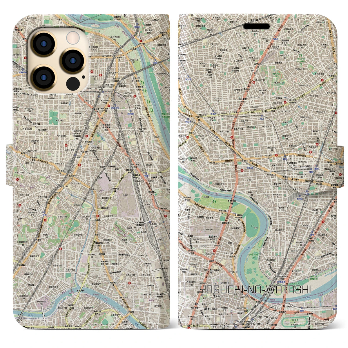 【矢口渡（東京都）】地図柄iPhoneケース（手帳タイプ）