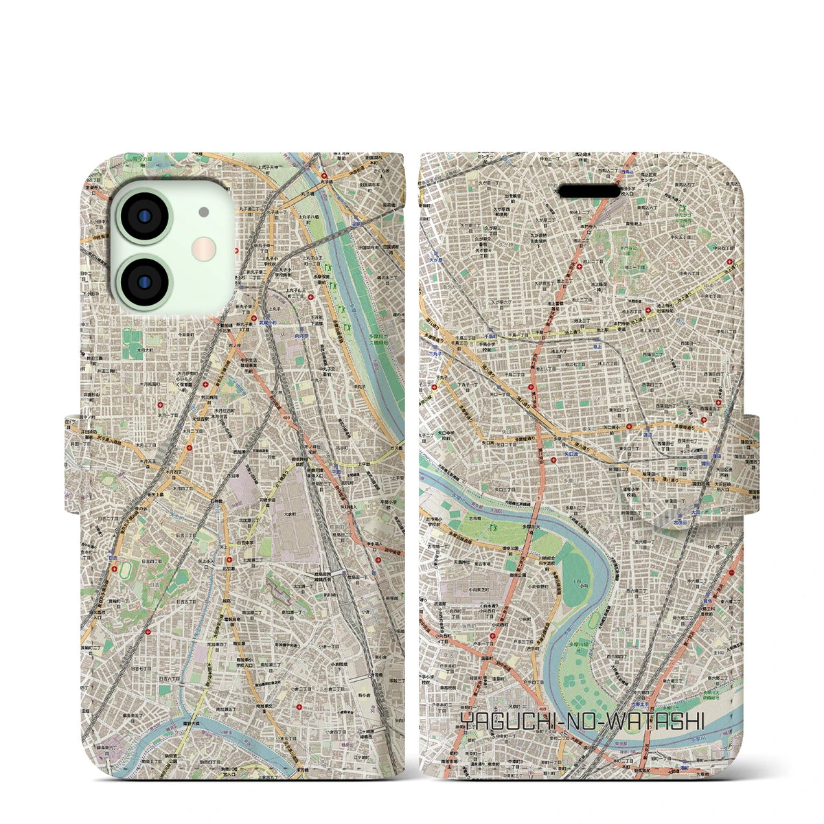 【矢口渡（東京都）】地図柄iPhoneケース（手帳タイプ）