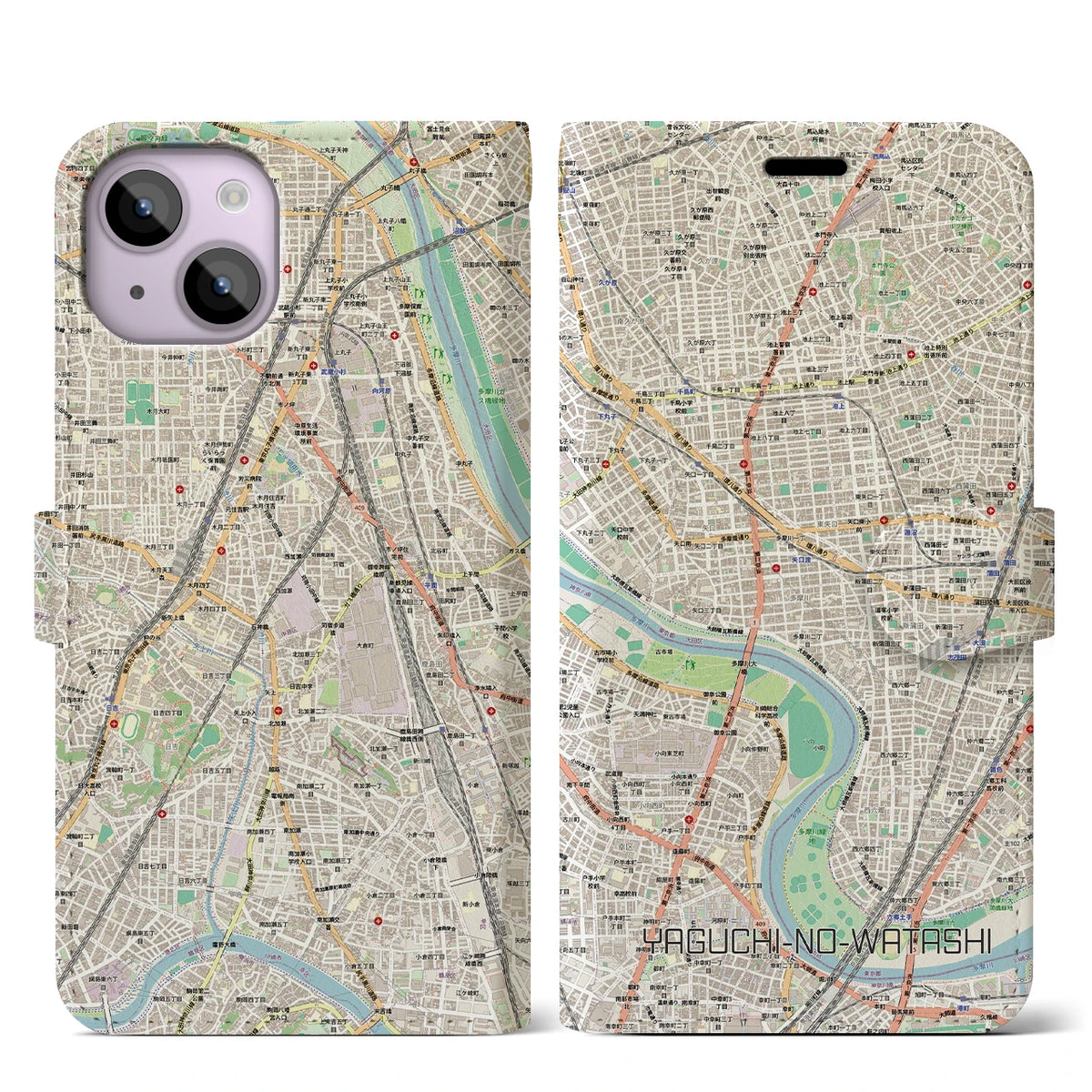 【矢口渡（東京都）】地図柄iPhoneケース（手帳タイプ）