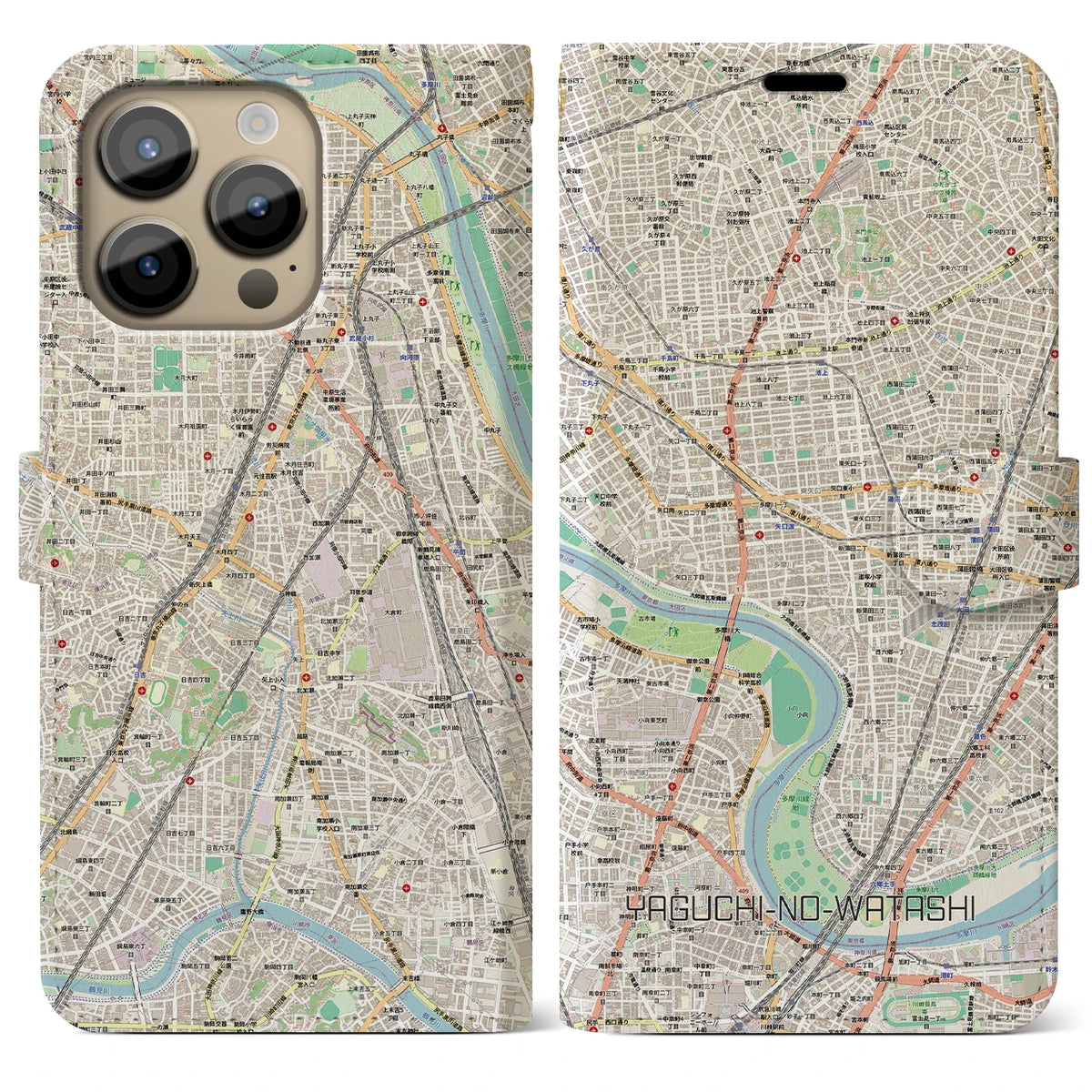 【矢口渡（東京都）】地図柄iPhoneケース（手帳タイプ）