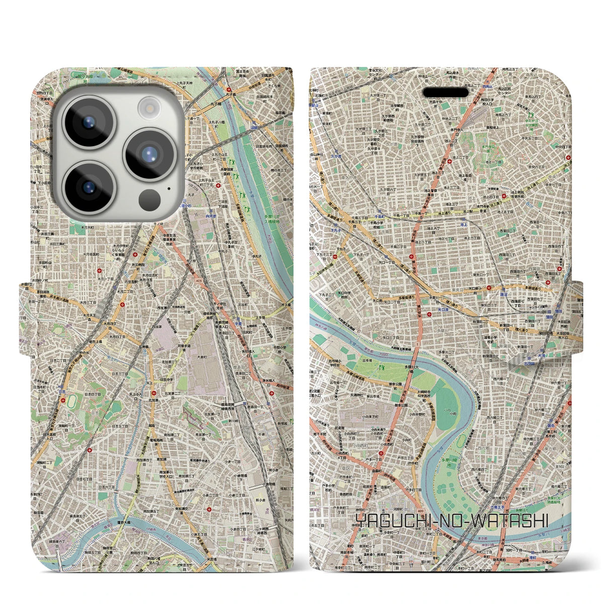 【矢口渡（東京都）】地図柄iPhoneケース（手帳タイプ）