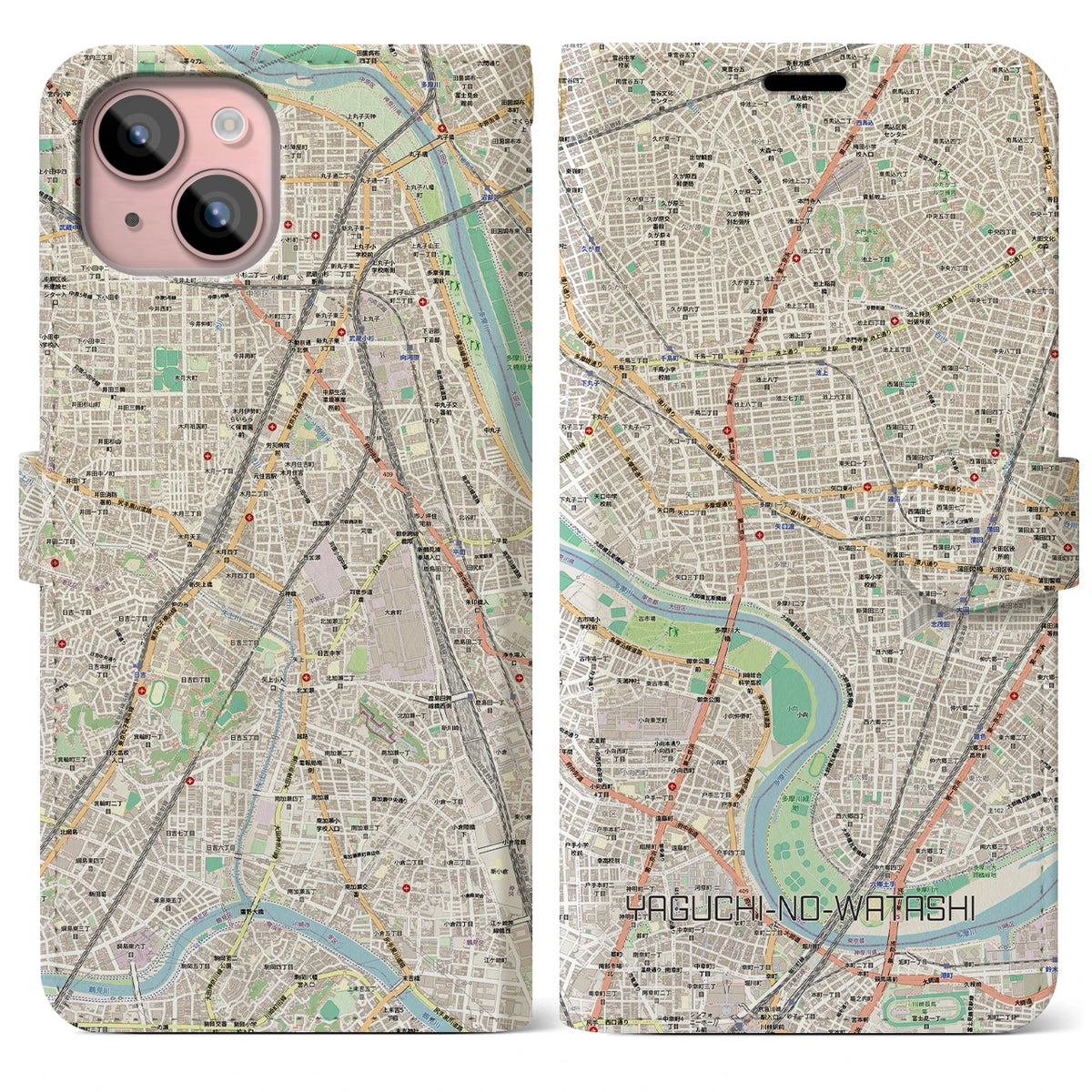 【矢口渡（東京都）】地図柄iPhoneケース（手帳タイプ）