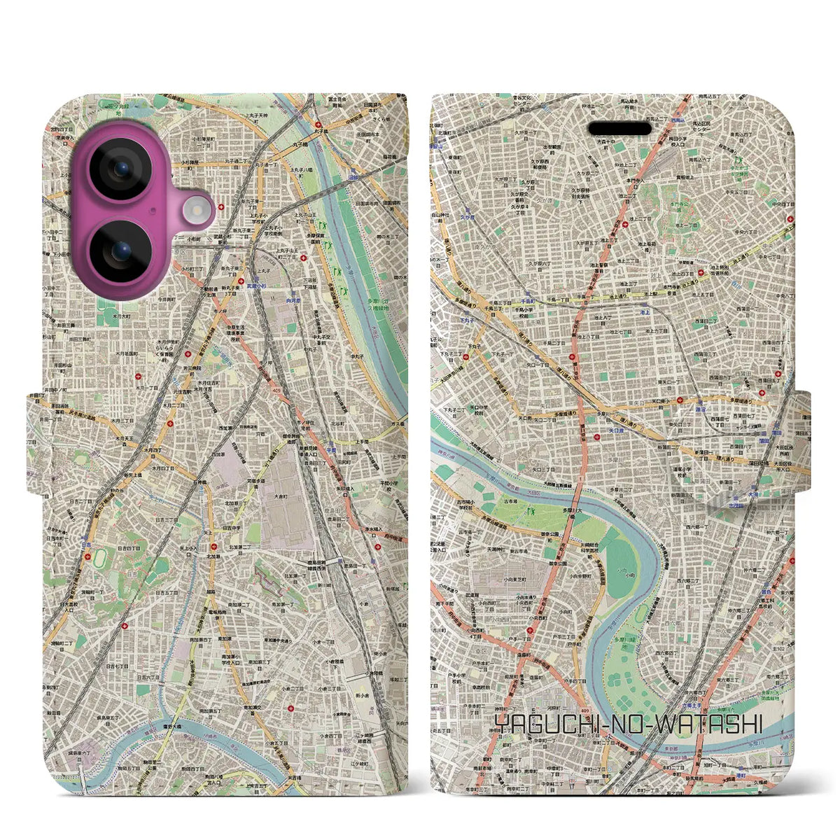 【矢口渡（東京都）】地図柄iPhoneケース（手帳タイプ）