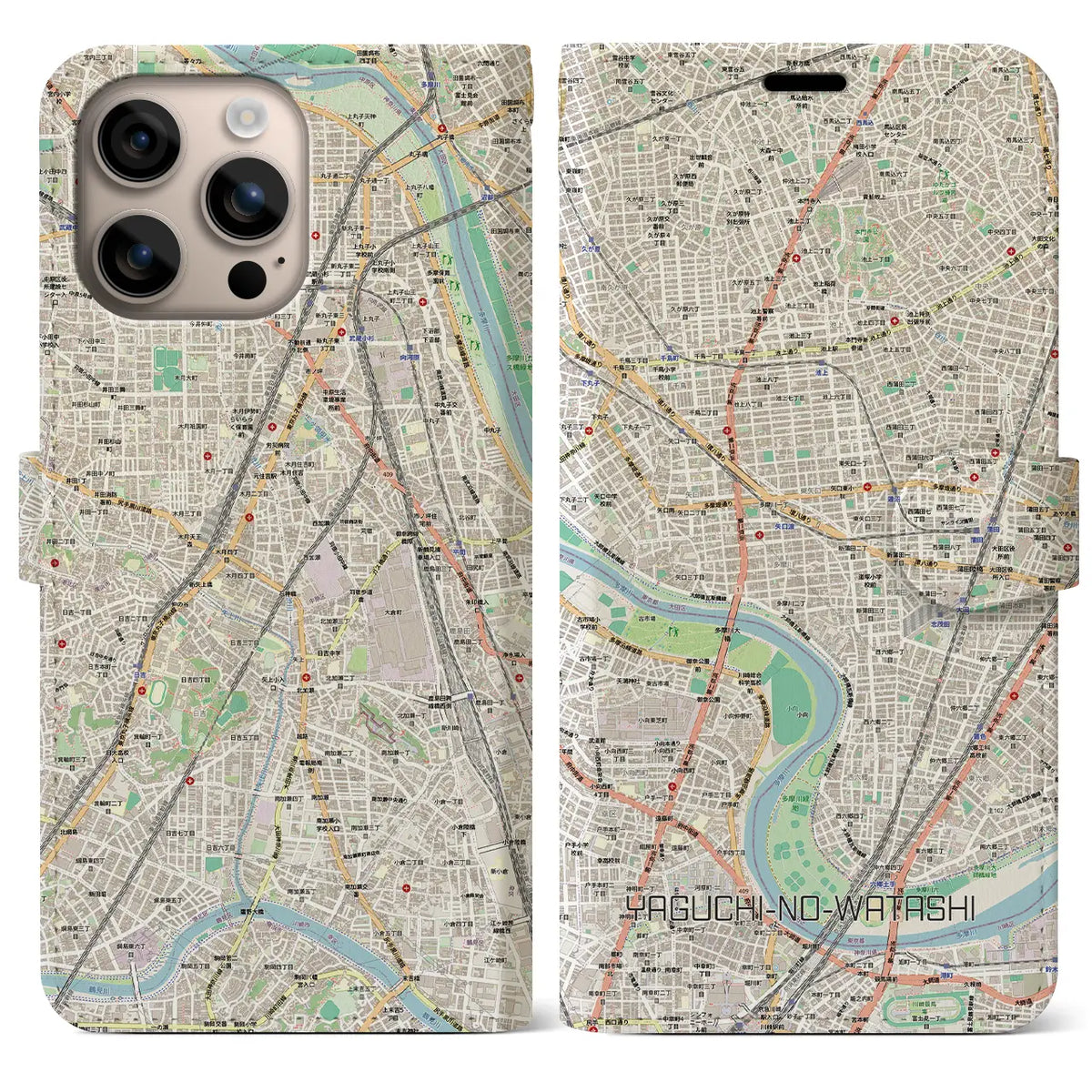 【矢口渡（東京都）】地図柄iPhoneケース（手帳タイプ）