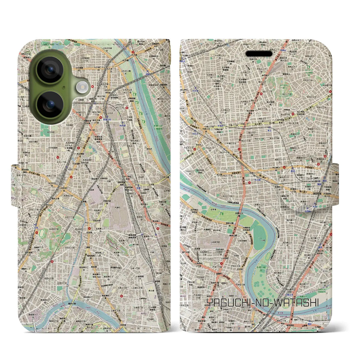 【矢口渡（東京都）】地図柄iPhoneケース（手帳タイプ）ナチュラル・iPhone 17 Pro Max 用
