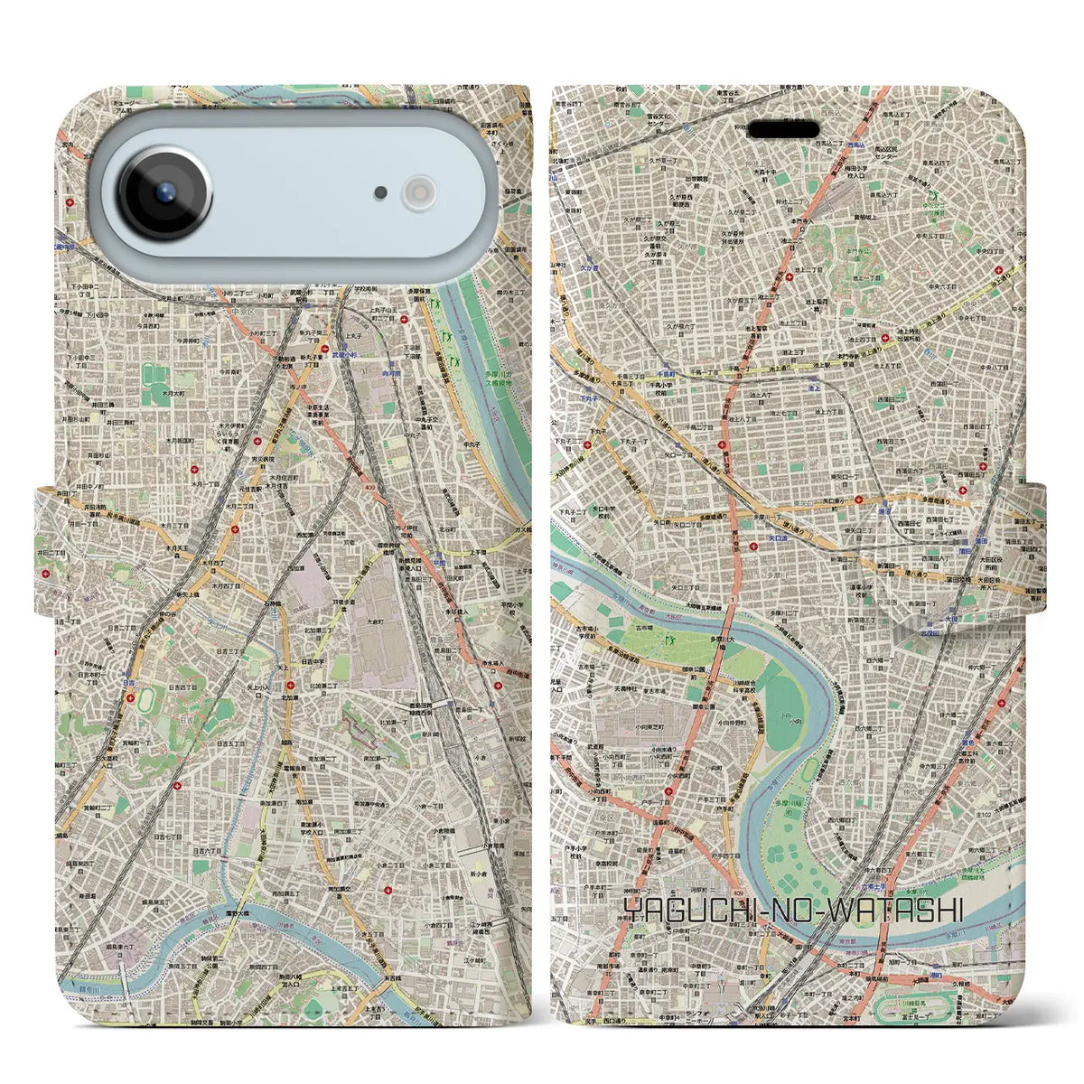 【矢口渡（東京都）】地図柄iPhoneケース（手帳タイプ）モノトーン・iPhone 17 Pro Max 用