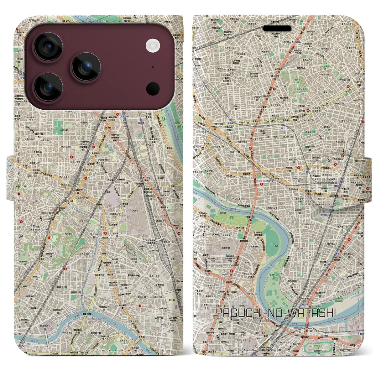 【矢口渡（東京都）】地図柄iPhoneケース（手帳タイプ）