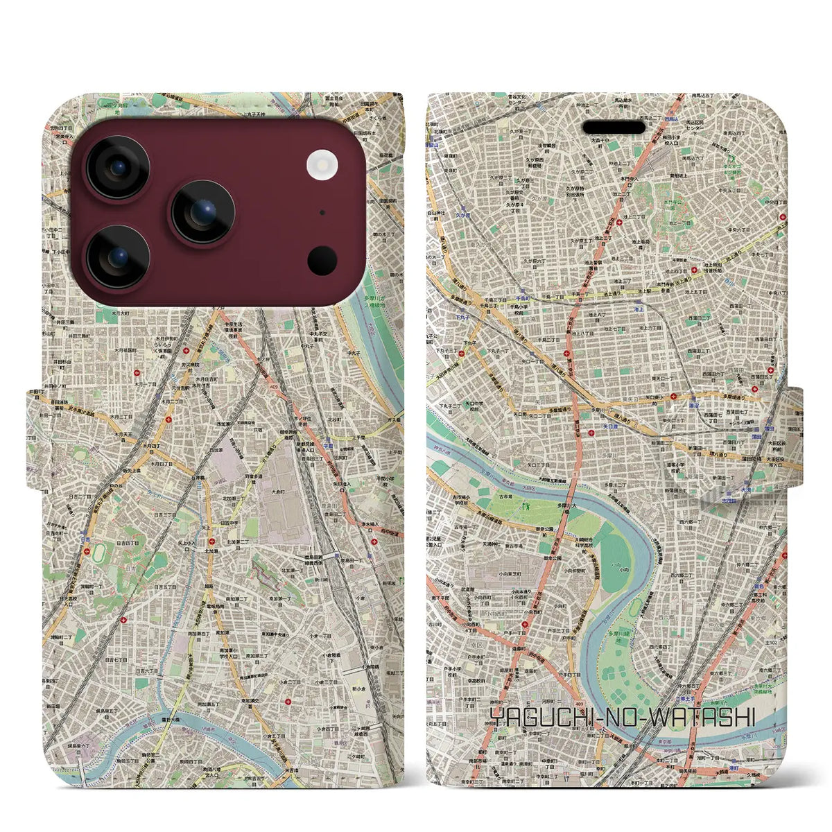 【矢口渡（東京都）】地図柄iPhoneケース（手帳タイプ）