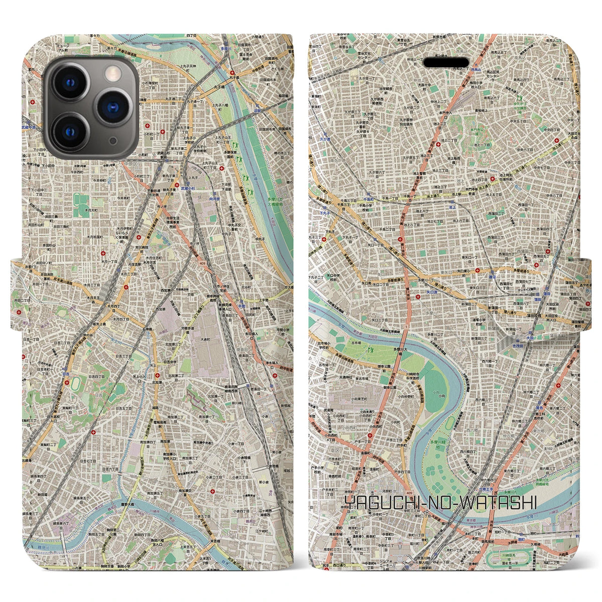 【矢口渡（東京都）】地図柄iPhoneケース（手帳タイプ）
