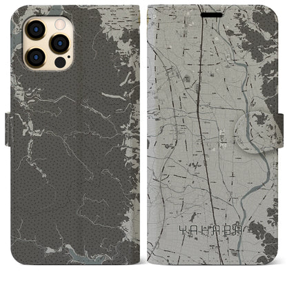 【矢巾（岩手県）】地図柄iPhoneケース（手帳タイプ）モノトーン・iPhone 12 Pro Max 用