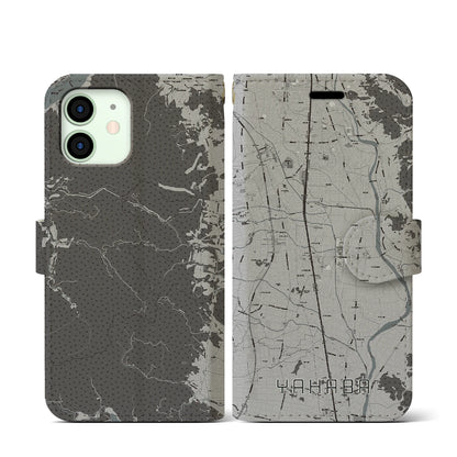 【矢巾（岩手県）】地図柄iPhoneケース（手帳タイプ）モノトーン・iPhone 12 mini 用