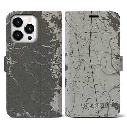 【矢巾（岩手県）】地図柄iPhoneケース（手帳タイプ）モノトーン・iPhone 13 Pro 用