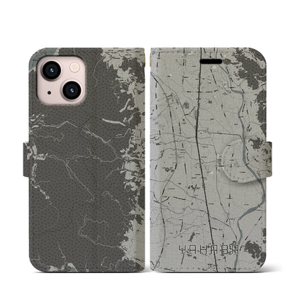 【矢巾（岩手県）】地図柄iPhoneケース（手帳タイプ）モノトーン・iPhone 13 mini 用