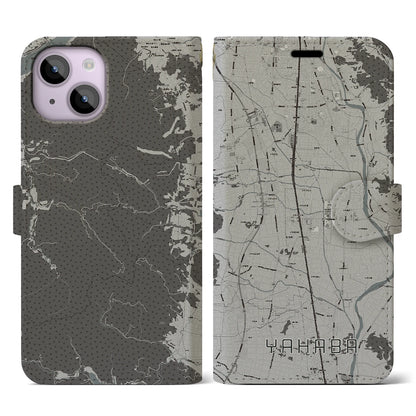 【矢巾（岩手県）】地図柄iPhoneケース（手帳タイプ）モノトーン・iPhone 14 用