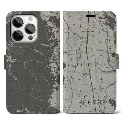 【矢巾（岩手県）】地図柄iPhoneケース（手帳タイプ）モノトーン・iPhone 14 Pro 用