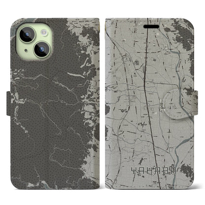 【矢巾（岩手県）】地図柄iPhoneケース（手帳タイプ）モノトーン・iPhone 15 用