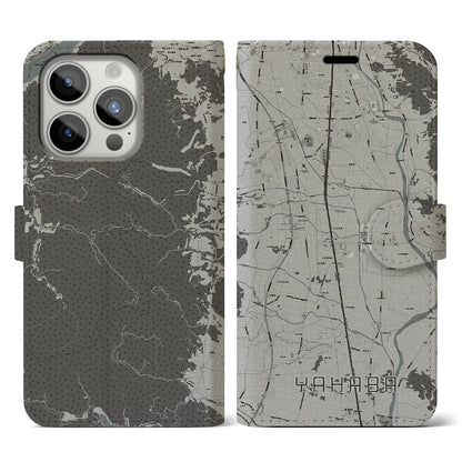 【矢巾（岩手県）】地図柄iPhoneケース（手帳タイプ）モノトーン・iPhone 15 Pro 用