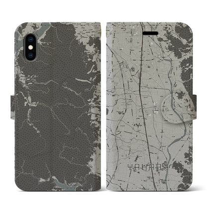 【矢巾（岩手県）】地図柄iPhoneケース（手帳タイプ）モノトーン・iPhone XS / X 用