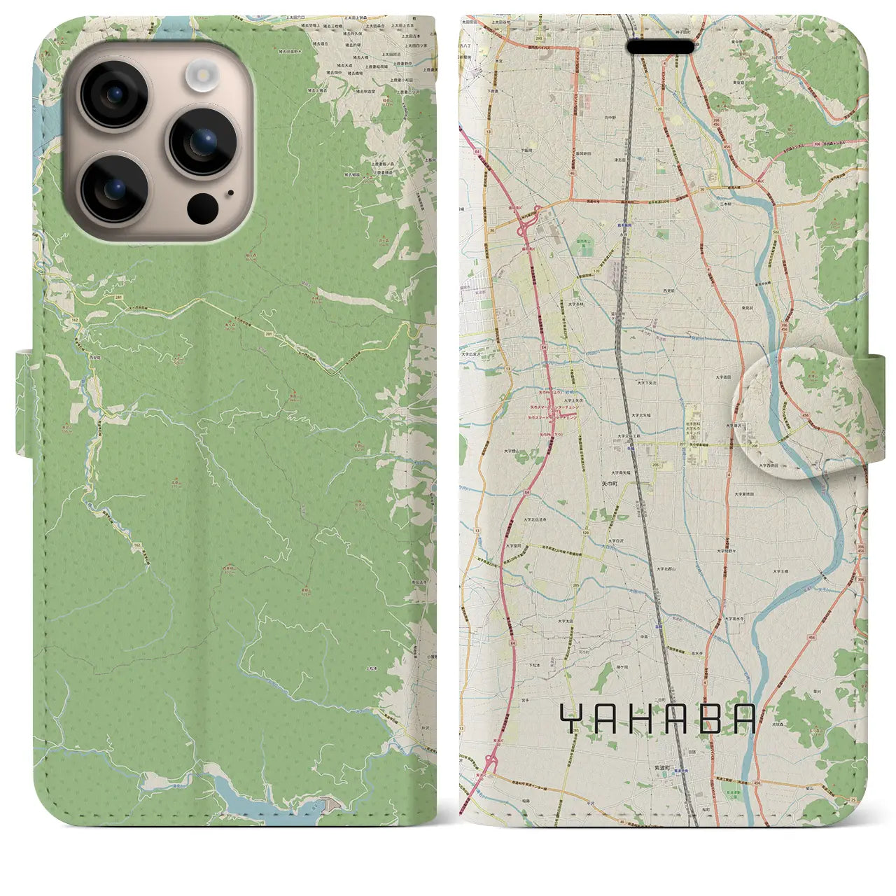 【矢巾（岩手県）】地図柄iPhoneケース（手帳タイプ）ナチュラル・iPhone 16 Plus 用