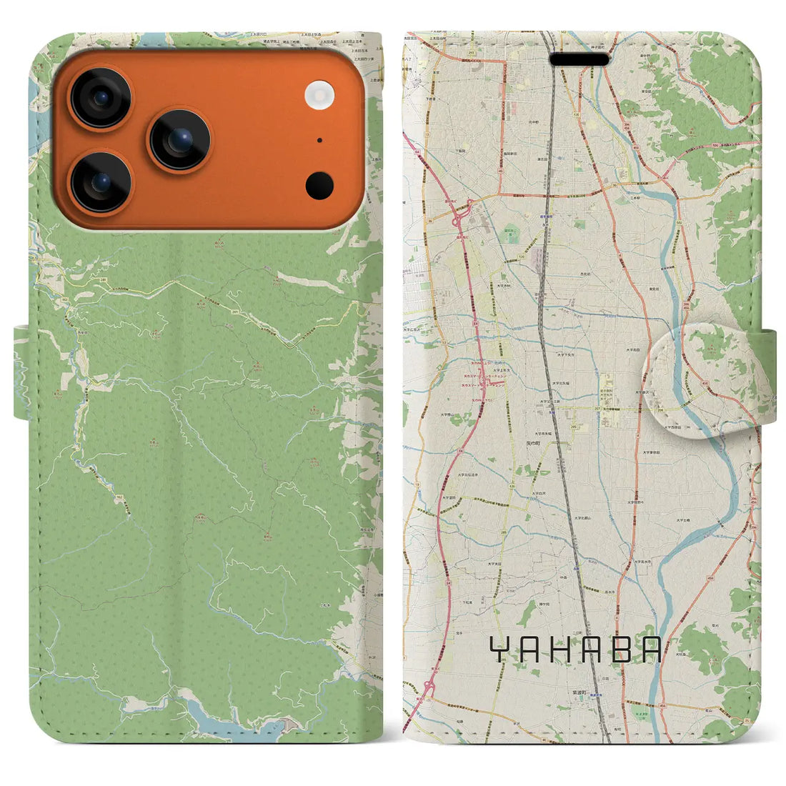 【矢巾（岩手県）】地図柄iPhoneケース（手帳タイプ）モノトーン・iPhone 17 Pro Max 用