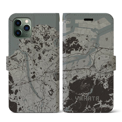 【八幡（福岡県）】地図柄iPhoneケース（手帳タイプ）モノトーン・iPhone 11 Pro 用