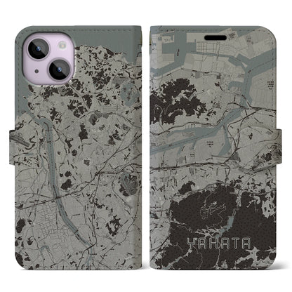 【八幡（福岡県）】地図柄iPhoneケース（手帳タイプ）モノトーン・iPhone 14 用