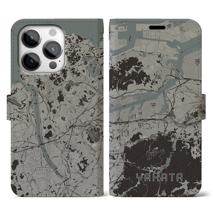 【八幡（福岡県）】地図柄iPhoneケース（手帳タイプ）モノトーン・iPhone 14 Pro 用