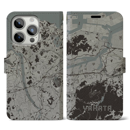 【八幡（福岡県）】地図柄iPhoneケース（手帳タイプ）モノトーン・iPhone 15 Pro 用