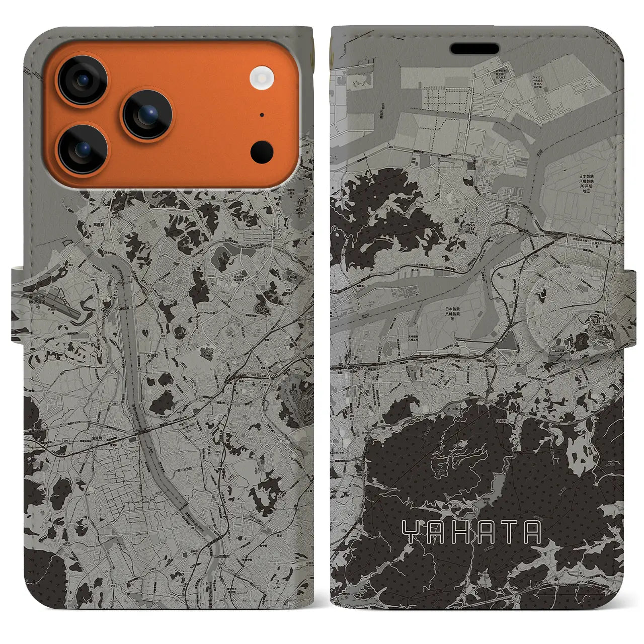 【八幡（福岡県）】地図柄iPhoneケース（手帳タイプ）