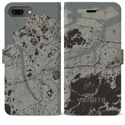 【八幡（福岡県）】地図柄iPhoneケース（手帳タイプ）モノトーン・iPhone 8Plus /7Plus / 6sPlus / 6Plus 用